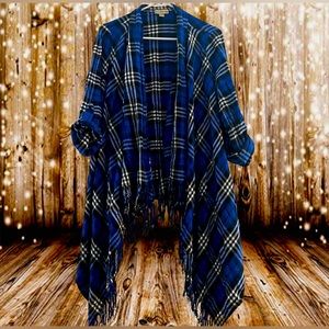 Blue, black and white flannel cardigan